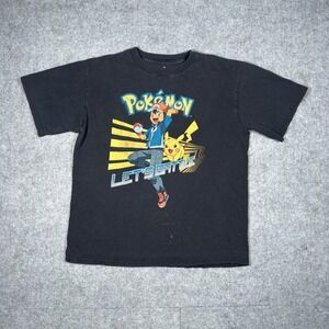 Pokemon T Shirt Boys L Black Ash Ketchum Pikachu Let's Battle Graphic Tee
